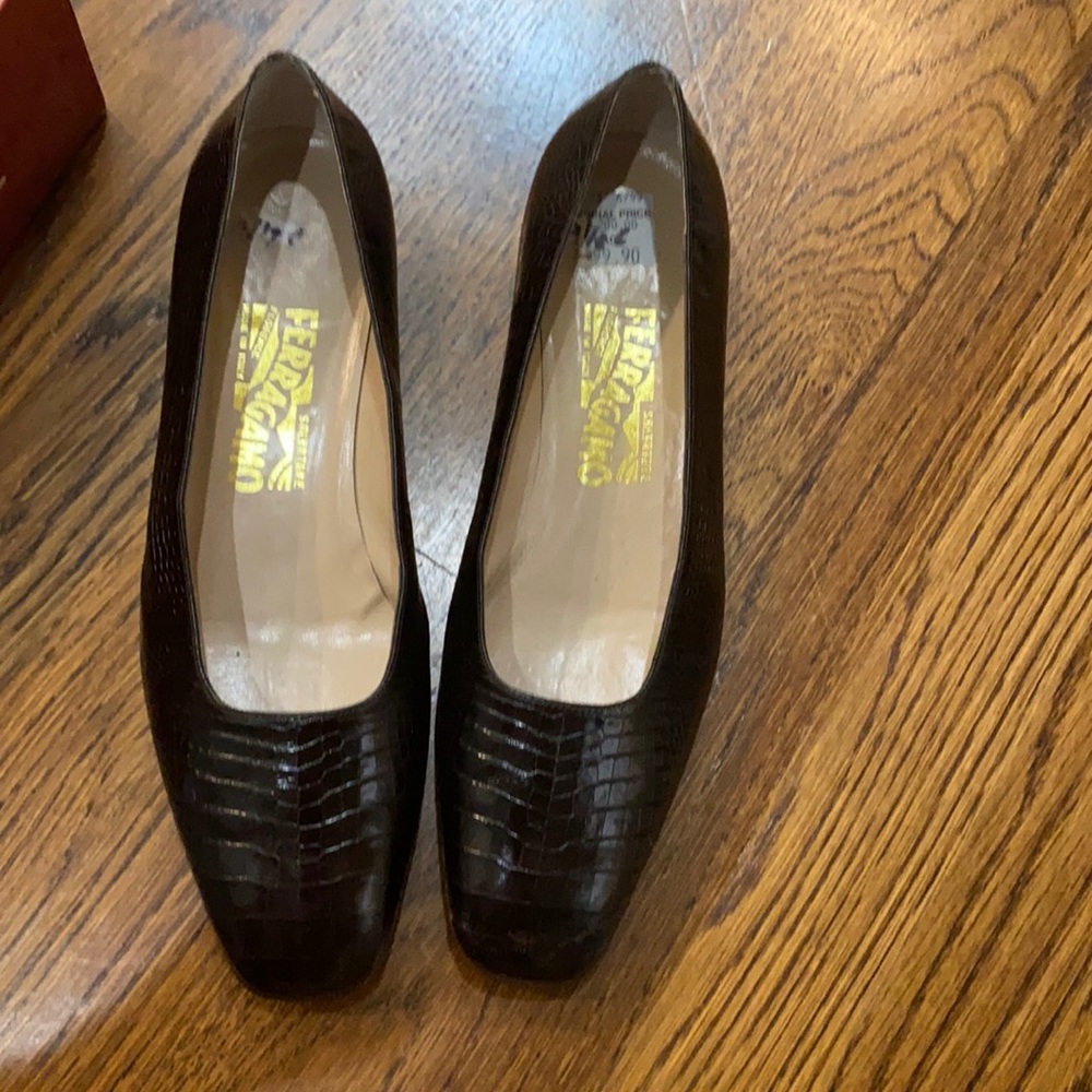 Ferragamo brown croc shoes